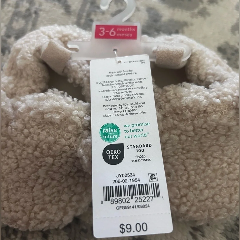 NWT Carter’s Infant Slippers- Tan/3-6M & NWT Bow Faux Fur Boots- Brown/0-3M